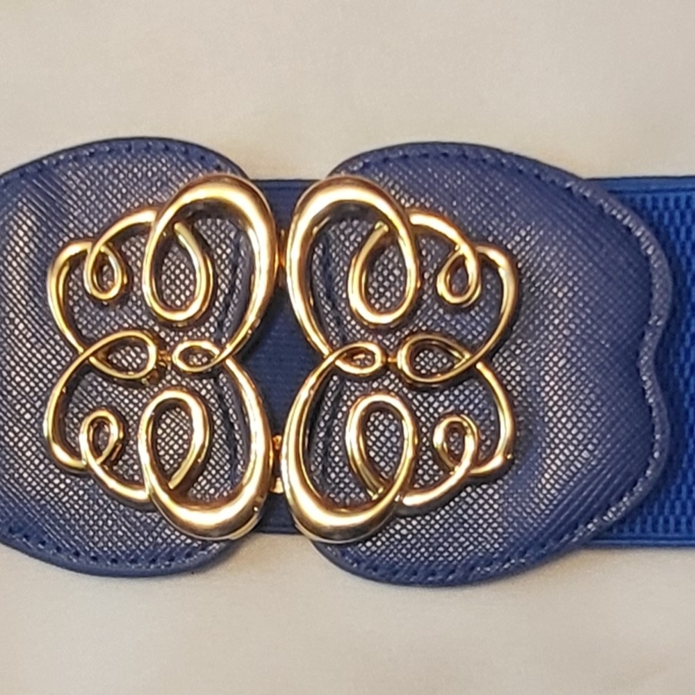 Sleek Royal Blue Belt with Gold Buckle and Adjustable Fit